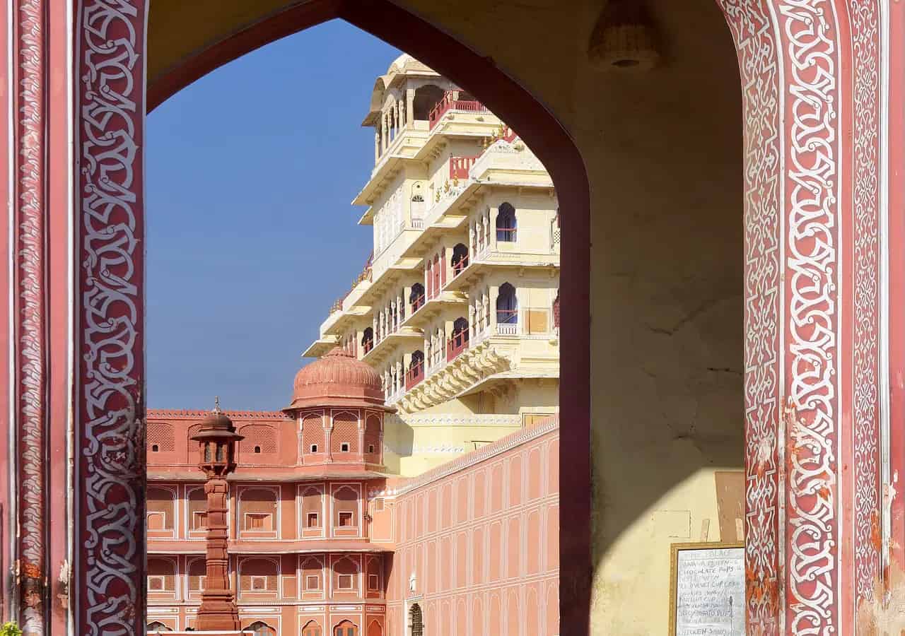 Decorated gateway at City Palace in Jaipur. Location context only; this is not a photograph of Shri Ram Chandra Mission Jaipur Ashram.